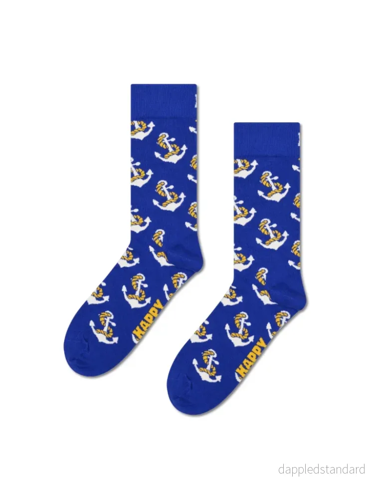 Happy Socks Blå Anker Strømpe Til Ham Happy Socks Blå Anker Strømpe Til Ham