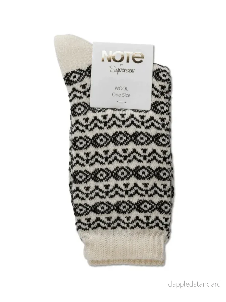 Note Offwhite Og Sort Dame Uldstrømpe Note Offwhite Og Sort Dame Uldstrømpe