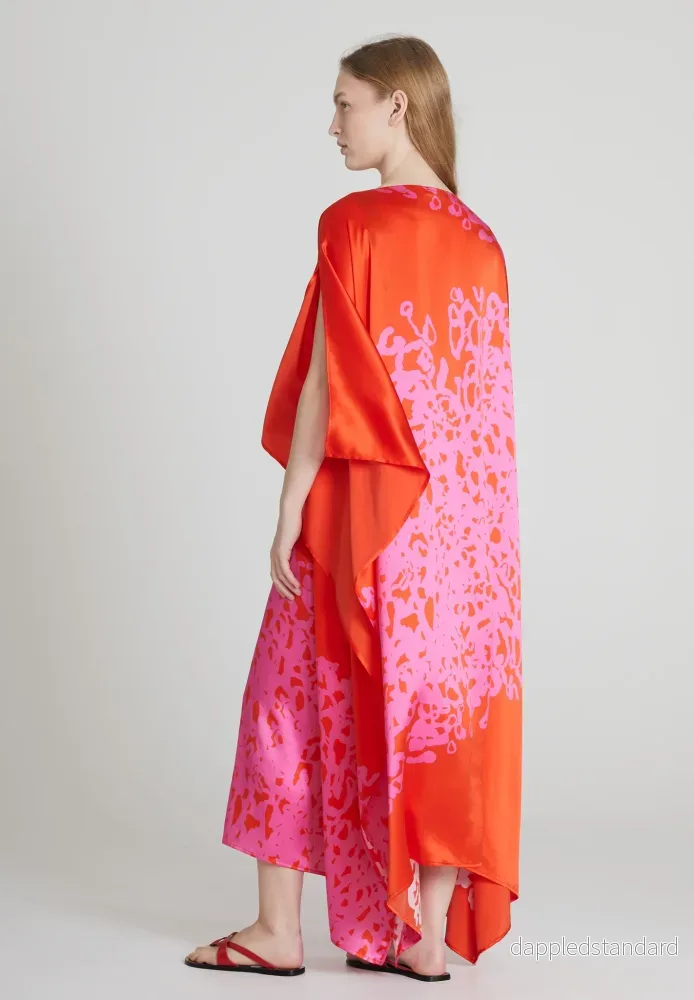 Majestic Silk Dress Kaftan - Fiery Red & Pink - Bild 3