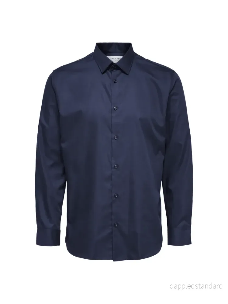 Klassisk Mørkeblå Selected Ethan Slim Fit Herre Skjorte Klassisk Mørkeblå Selected Ethan Slim Fit Herre Skjorte