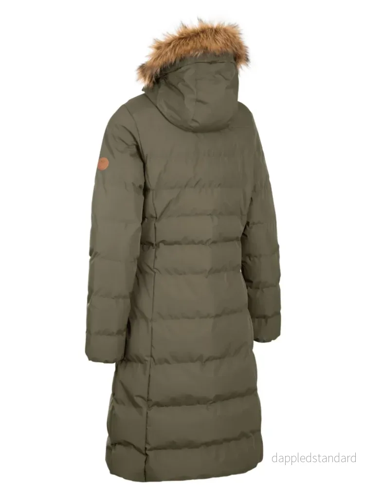 Long Army Green Trespass Quilted Coat - Bild 2