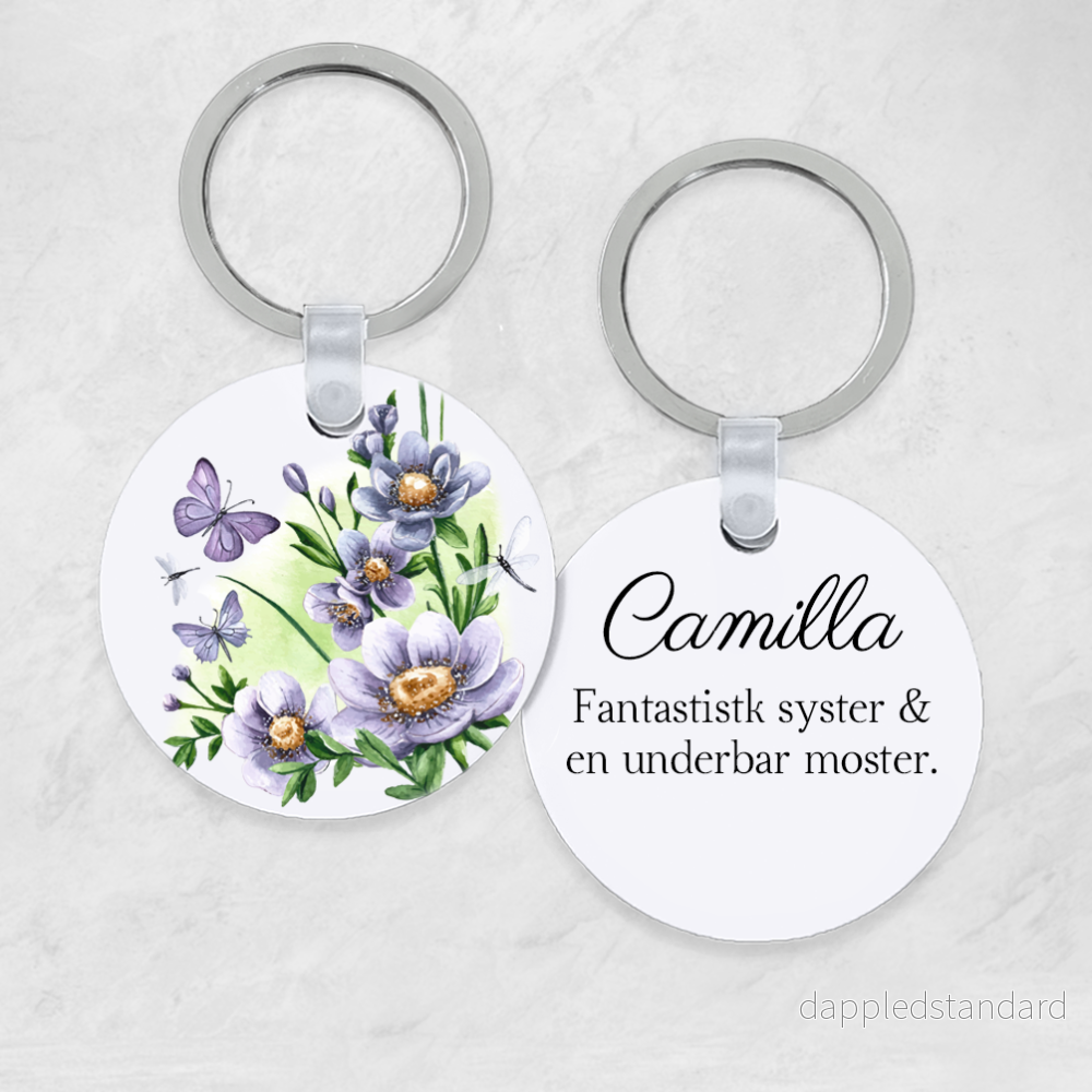 Nyckelring 5cm | Valfri text | Blommor