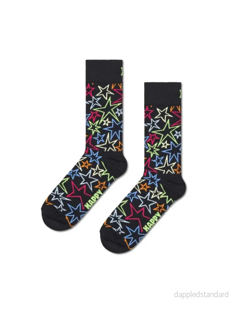 Happy Socks Sort Stjerne Strømpe Til Ham