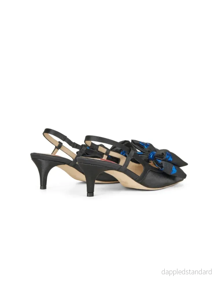 Svart Anita Custommade Satin Slingback Styled Med rosett - Bild 3