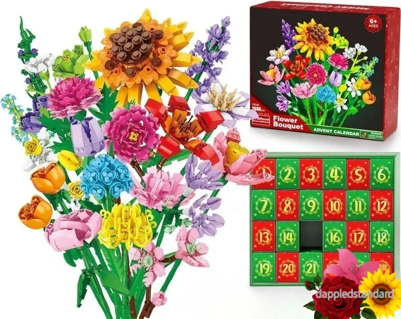 Julbukett Byggbox™ | Blombukett Adventskalender Byggklossar | Julräknare Blind Box