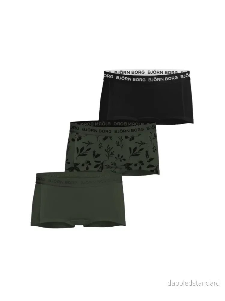 Björn Borg 3-Pack Pige Mini Shorts Armygrøn & Sort Björn Borg 3-Pack Pige Mini Shorts Armygrøn & Sort