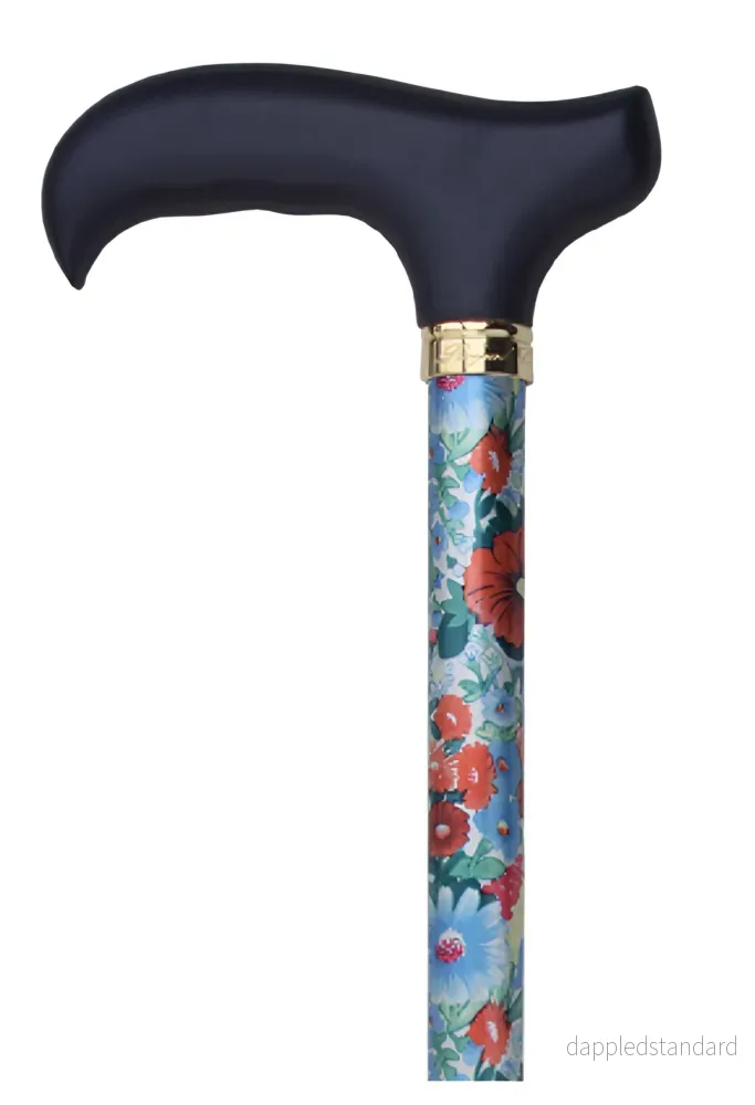 Hopvikbar aluminumkäpp med röda och blå blommor Hopvikbar aluminumkäpp med röda och blå blommor