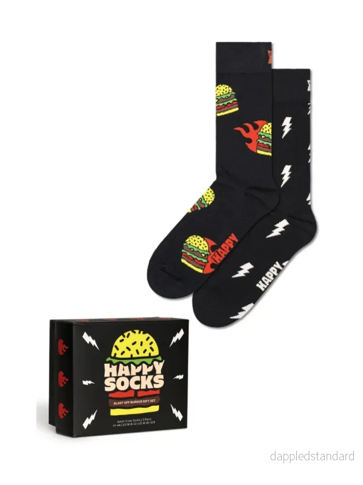 Happy Socks 2-pack hamburgare presentförpackning för honom och henne Happy Socks 2-pack hamburgare presentförpackning för honom och henne