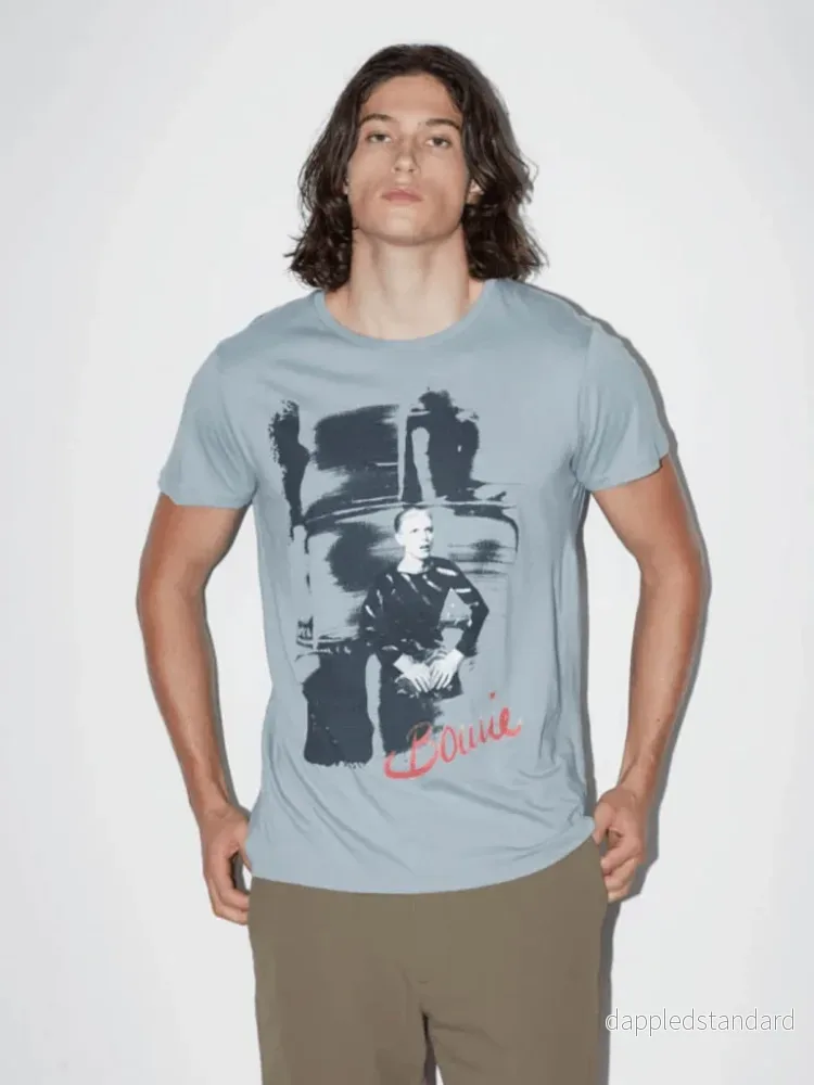 Ljusblå ikon David Bowie Wave T-shirt för män