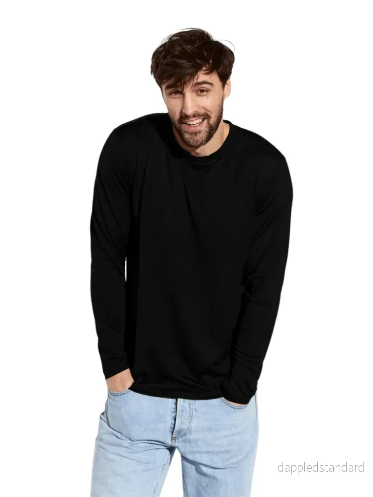 Panos Emporio Sort Herre Langærmet T-Shirt I Merinould Og Tencel Panos Emporio Sort Herre Langærmet T-Shirt I Merinould Og Tencel