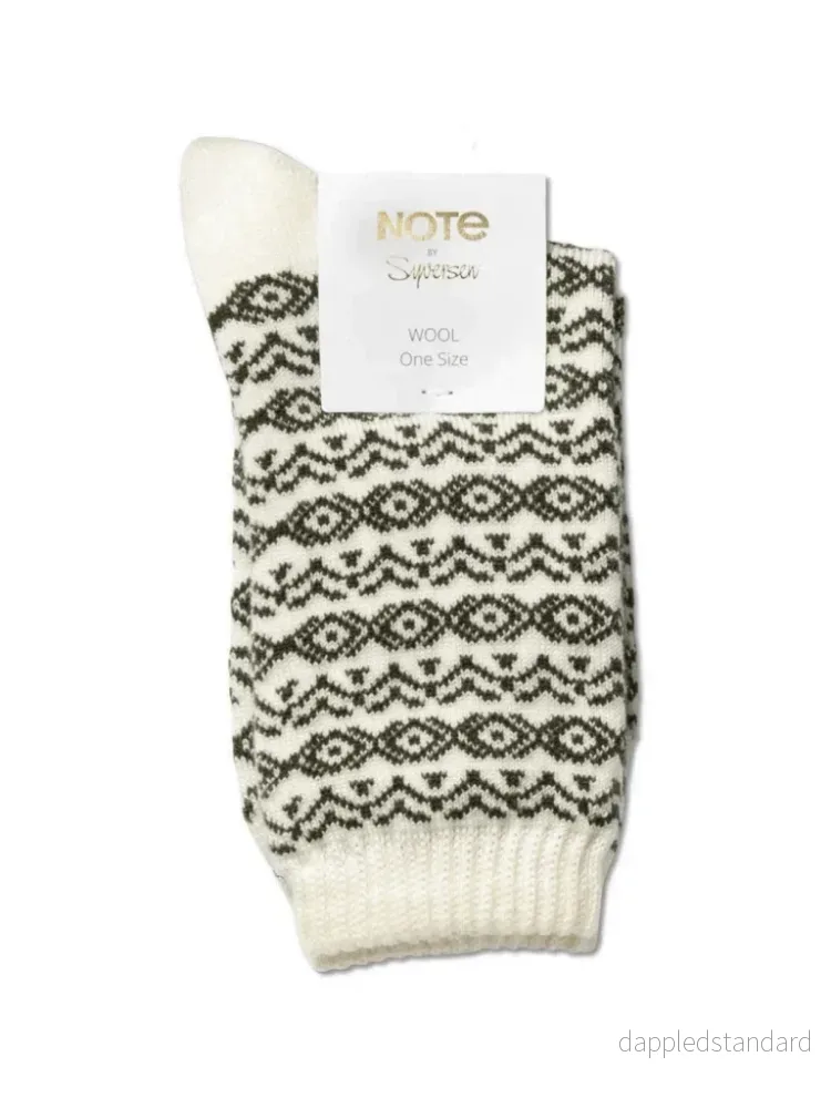 Note Offwhite Og Mørkegrøn Dame Uldstrømpe Note Offwhite Og Mørkegrøn Dame Uldstrømpe