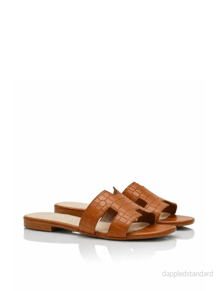 Shoe Biz Claire Croco Slipper I Cognac Farvet Læder Shoe Biz Claire Croco Slipper I Cognac Farvet Læder