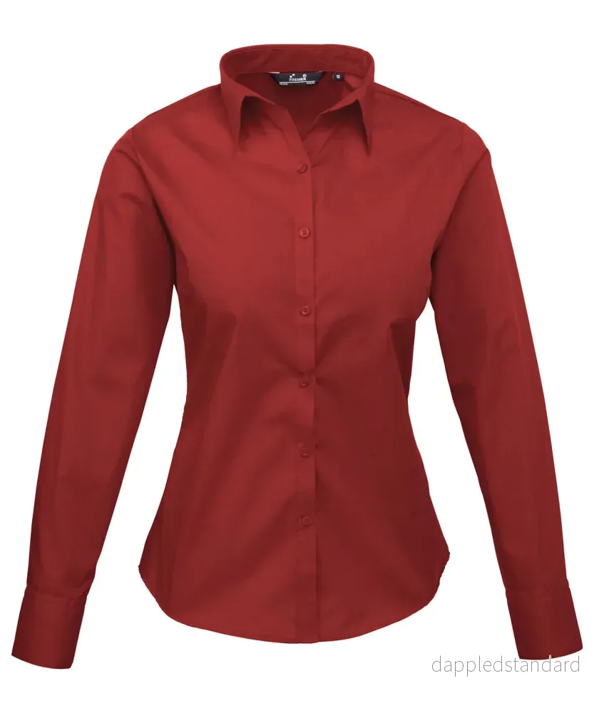 Långärmad blus i poplin för damer Långärmad blus i poplin för damer