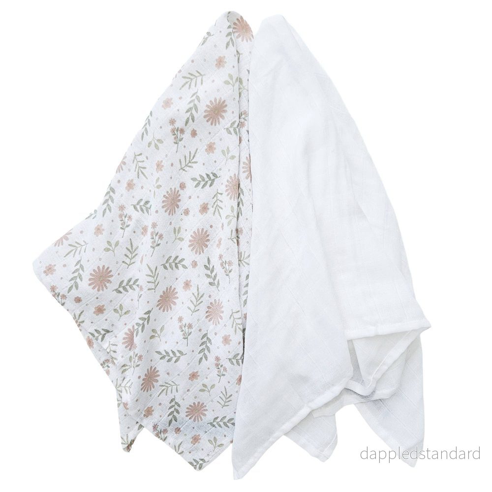 Ekologiska Baby Muslinfiltar 2-pack Blossom & White - Bild 2