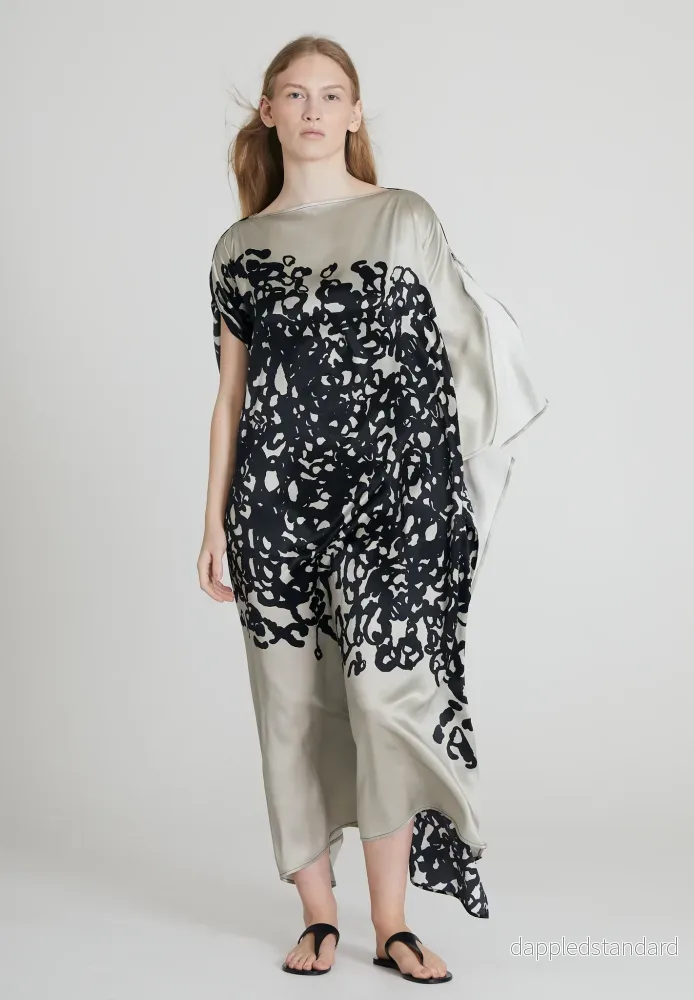 Majestic Silk Dress Kaftan - Champagne & Black