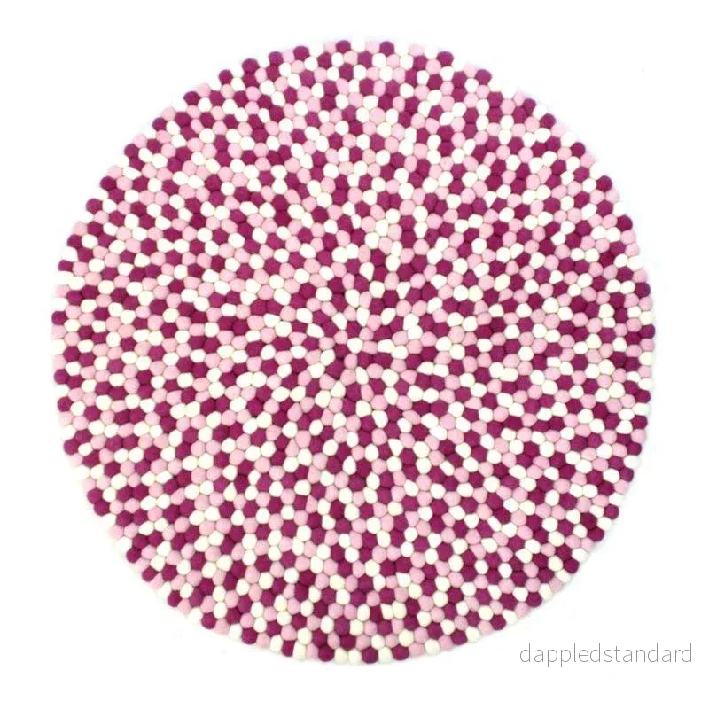 Bollmatta, handgjord i 100% ren ull - Rosa flerfärgad