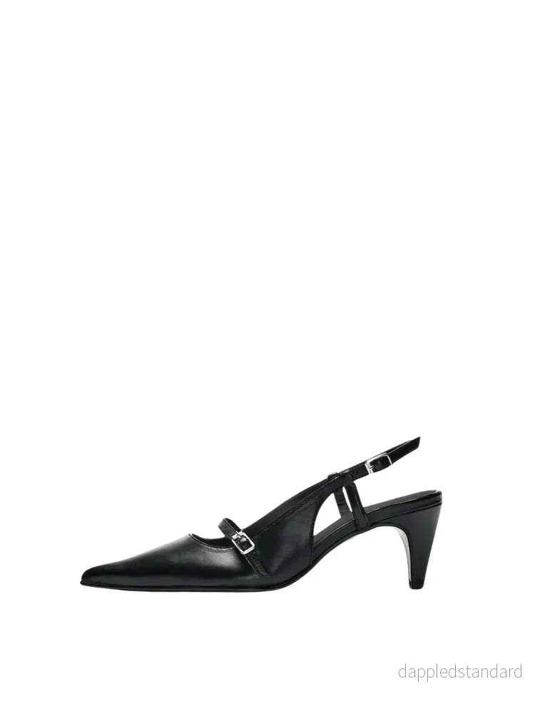 Selected Femme Sort Læder Slingback