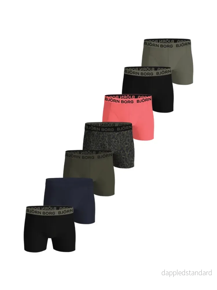 Björn Borg Multifarvet 7-Pack Boxershorts Sort – Army – Blå – Lyserød