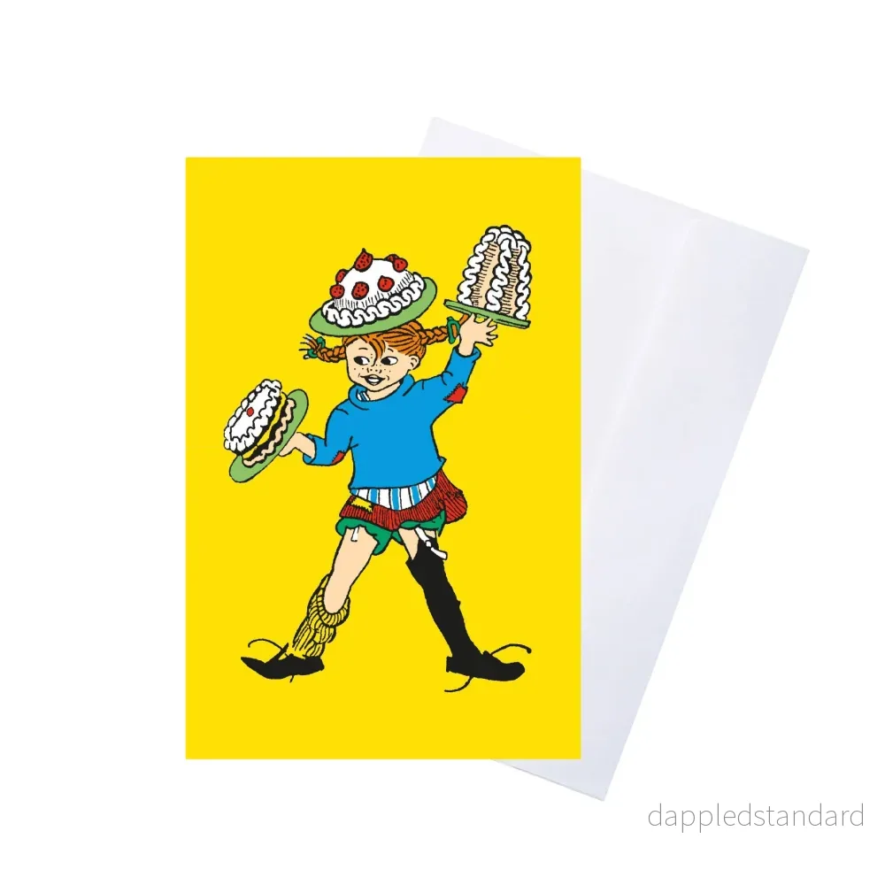 Pippi gratulationskort med kuvert – gul Pippi gratulationskort med kuvert – gul