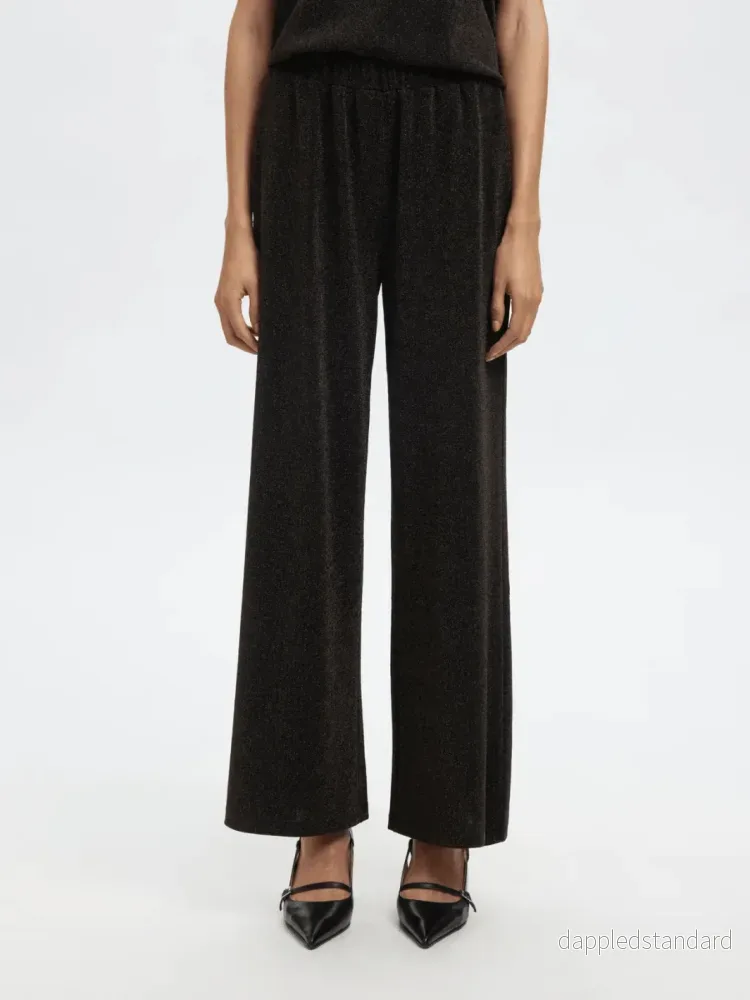 Sorte Brede Shiny Selected Femme Bukser Sorte Brede Shiny Selected Femme Bukser