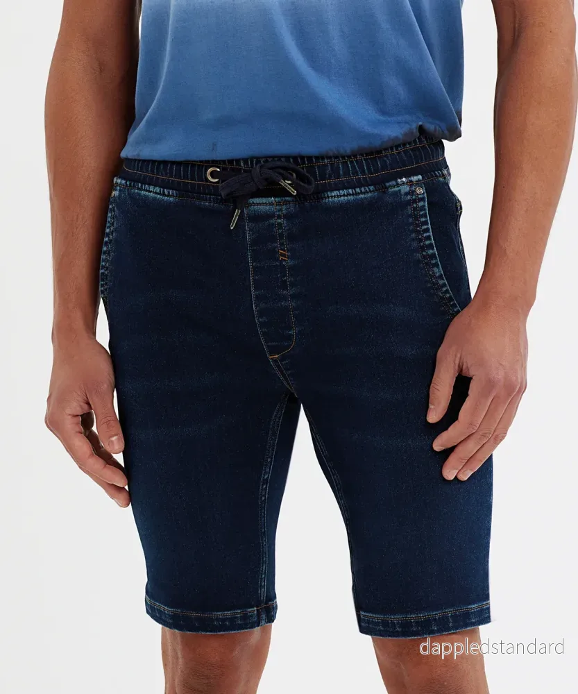 Shorts med dragsko i denim för herrar