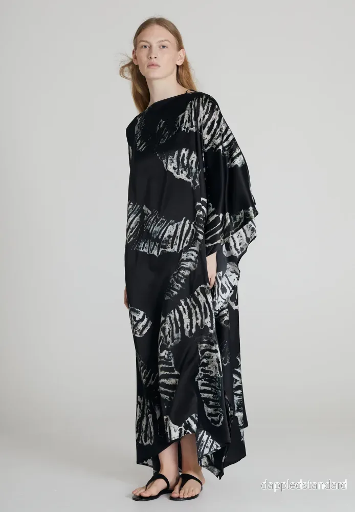 Majestic Silk Dress Kaftan – Black & Silver Moth Majestic Silk Dress Kaftan – Black & Silver Moth