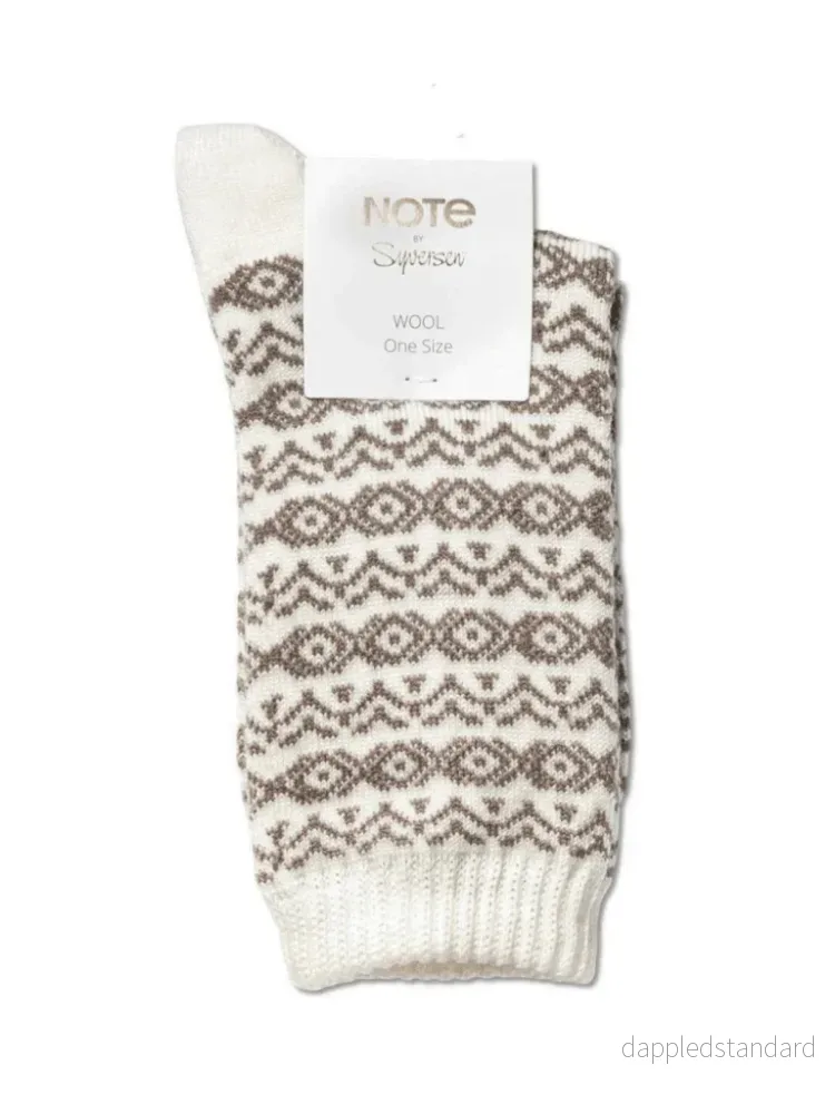 Note Offwhite Og Brun Dame Uldstrømpe Note Offwhite Og Brun Dame Uldstrømpe