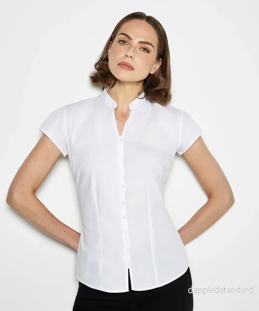 Dam kontinental blus mandarin krage cap ärm Dam kontinental blus mandarin krage cap ärm