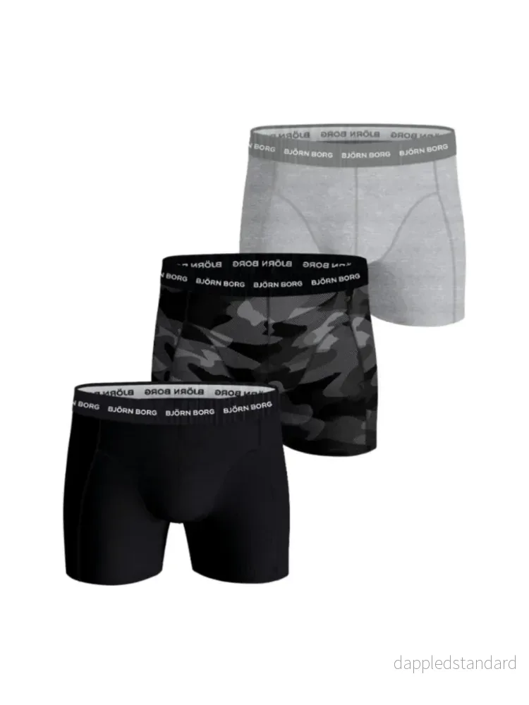 Björn Borg 3-Pack Boxer Shorts Grå – Sort – Mønster