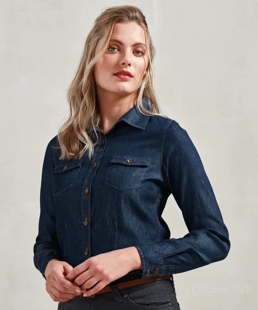 Jeansskjorta med stygn för damer Jeansskjorta med stygn för damer